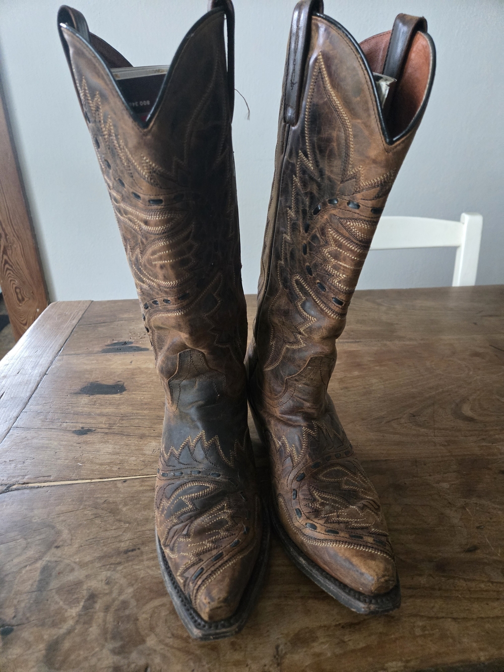 Dan Post Tan Leather Western Boots - Embossed Brand Interior